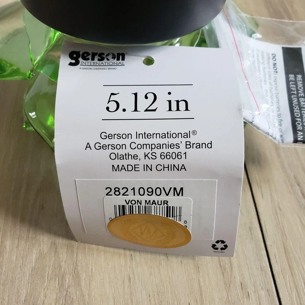 Gerson International Green Glass Flower LED Accent Lamp Rotating Battery 5.12 In
